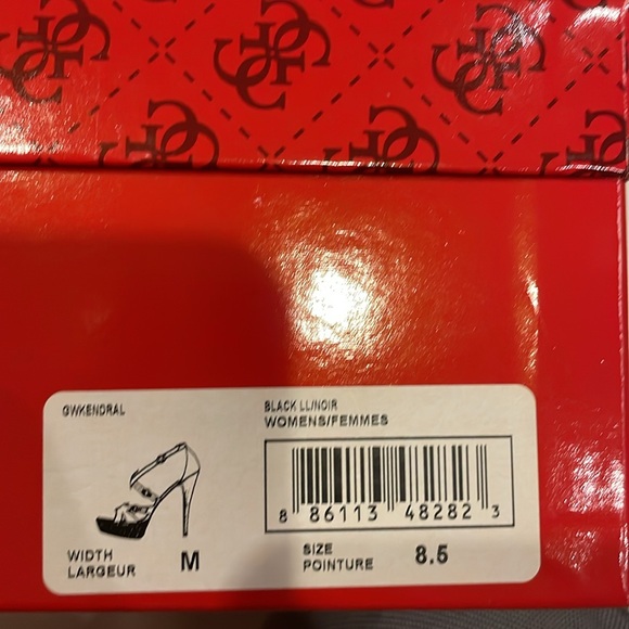 EUC Guess Black Synthetic Vinyl Kendral Espadrilles Strappy High Heels - Picture 8 of 8